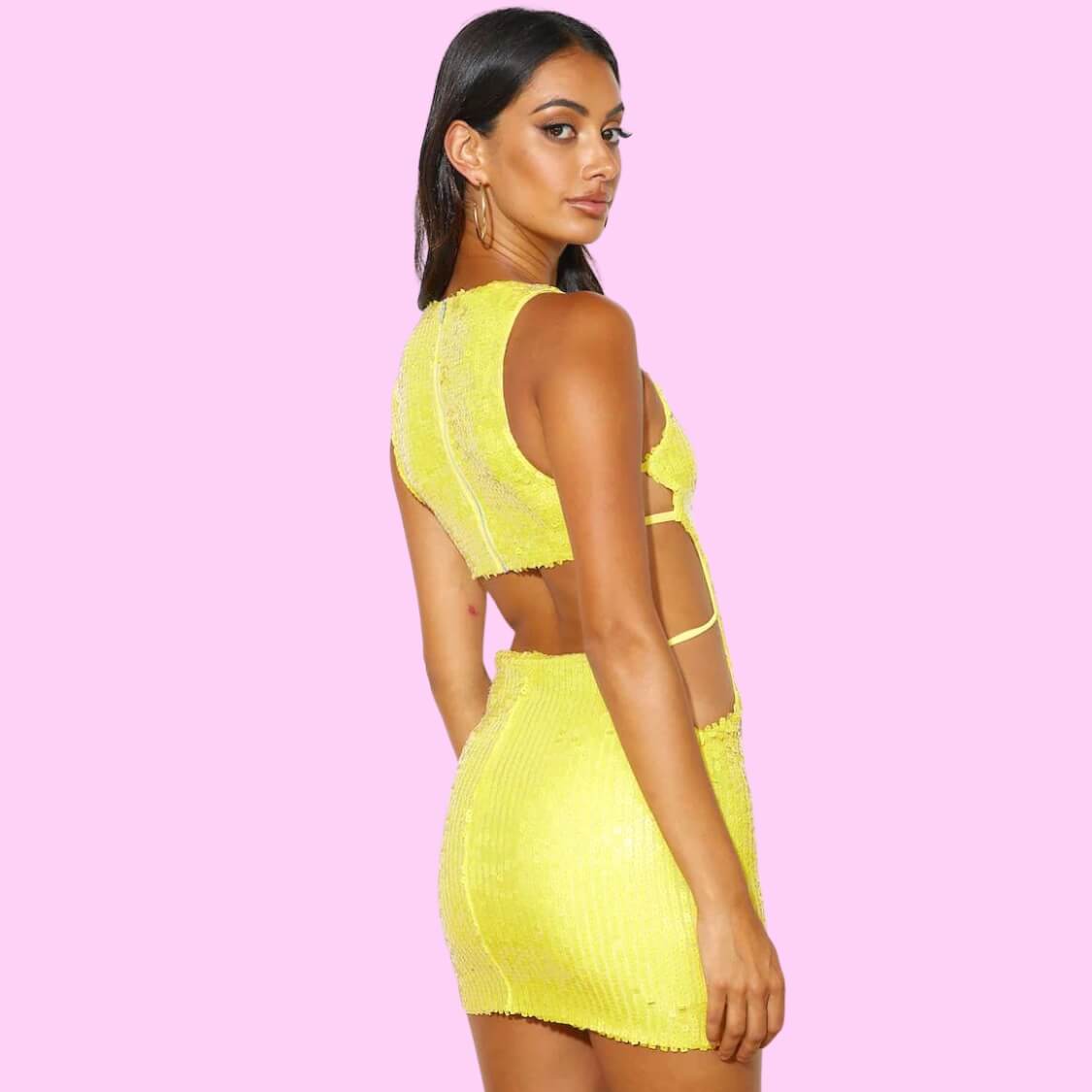 Yellow Hollow Out Sides Mini Dress