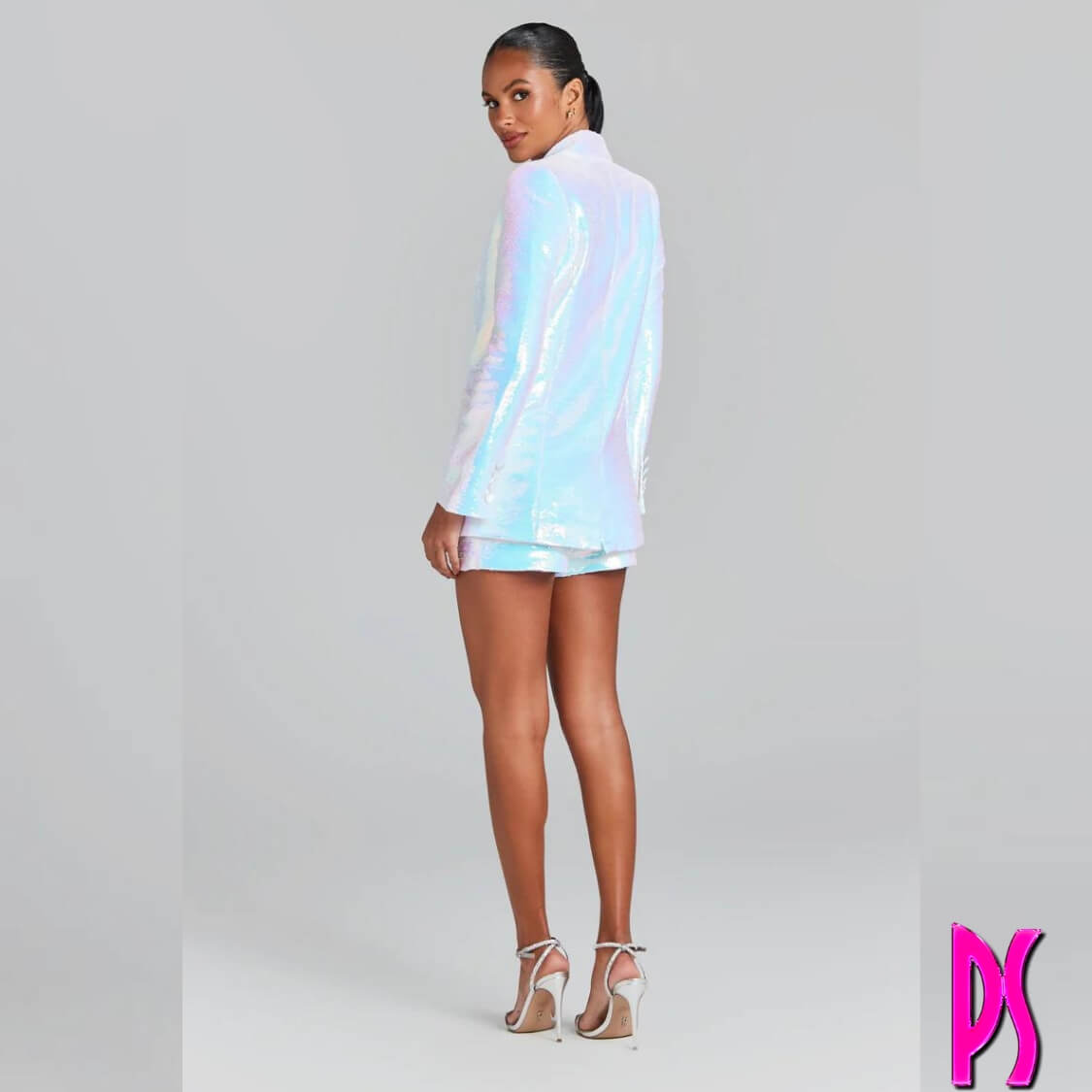 Holographic Sequin Blazer Shorts Set