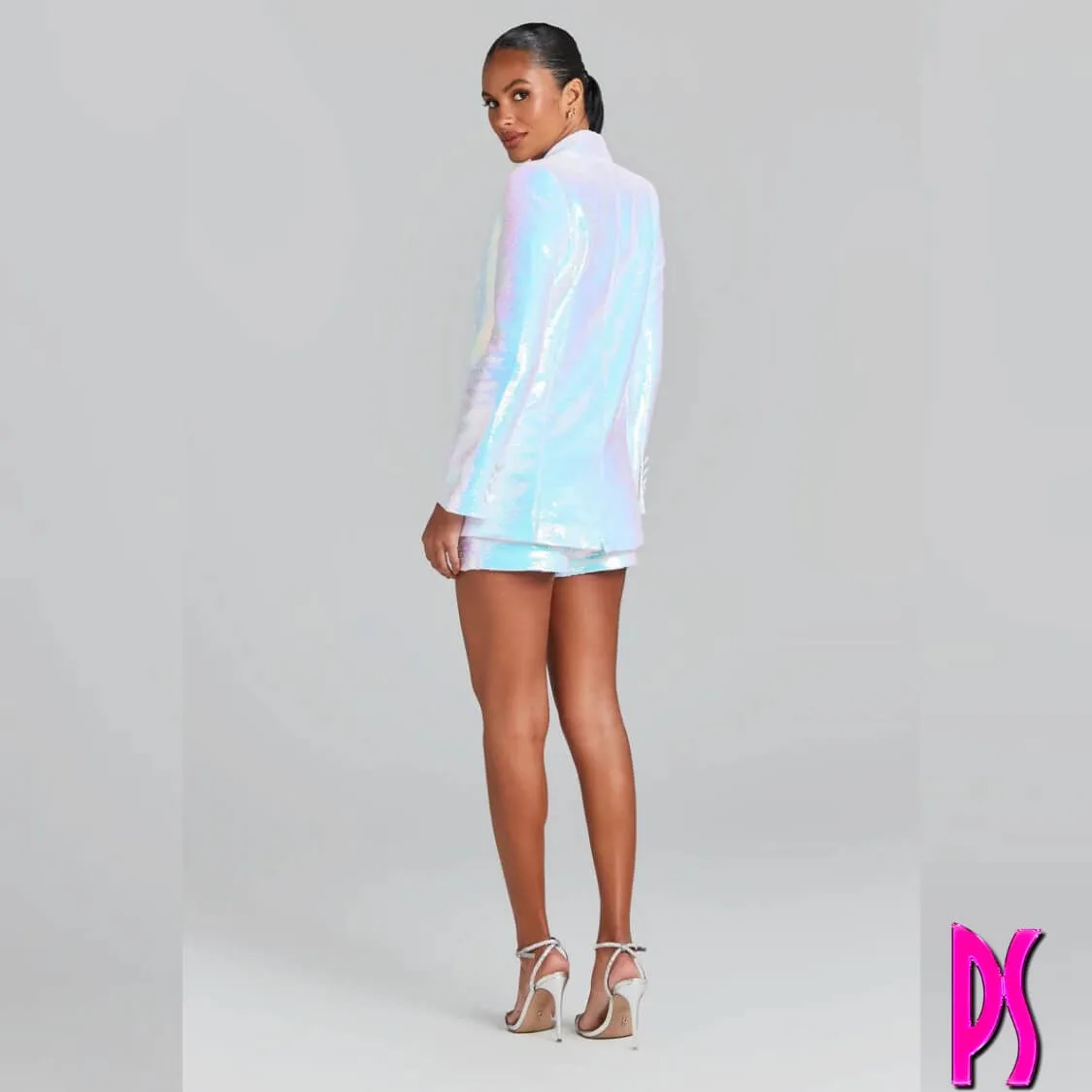 Holographic Sequin Blazer Shorts Set