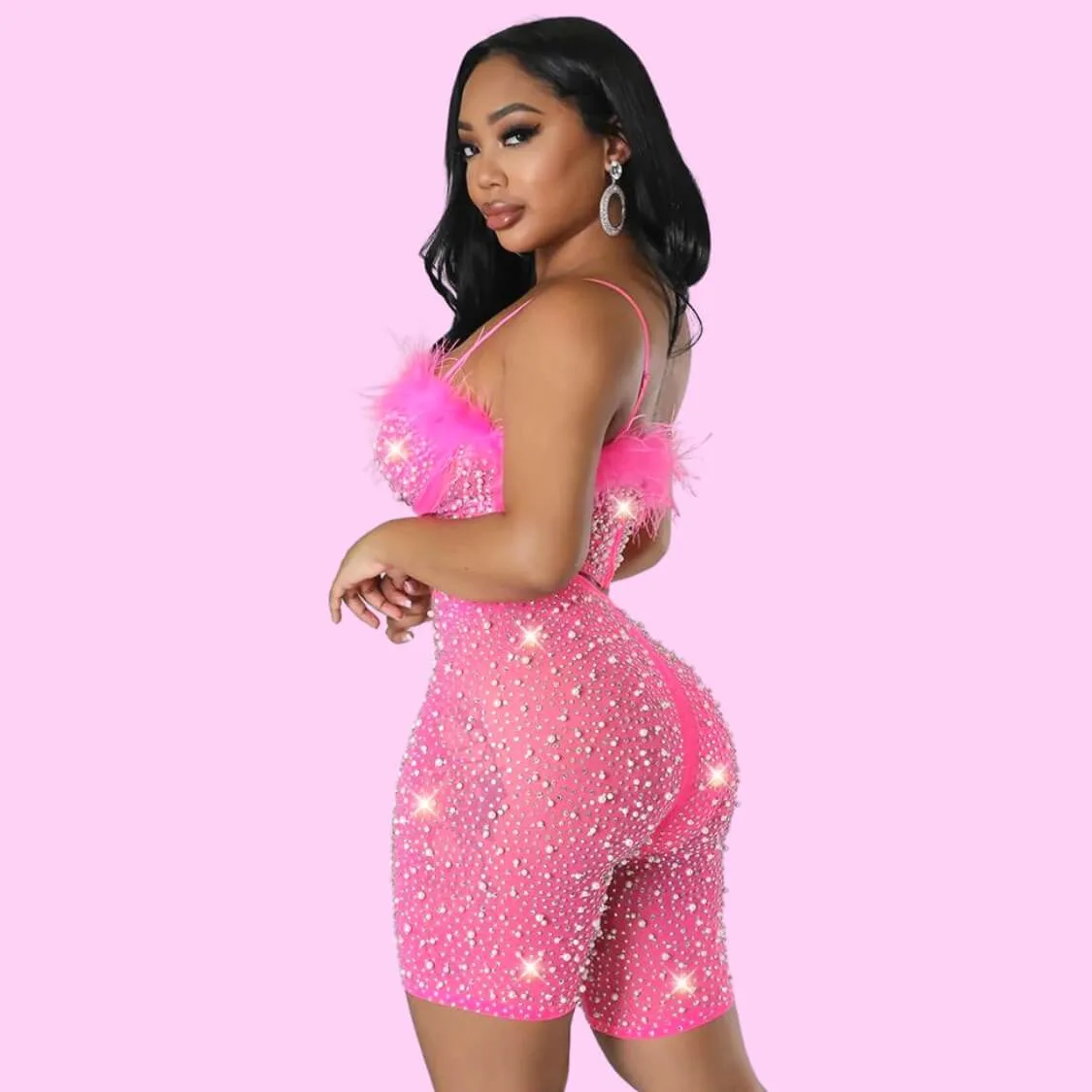Hot Pink Embellished Bustier Shorts Set