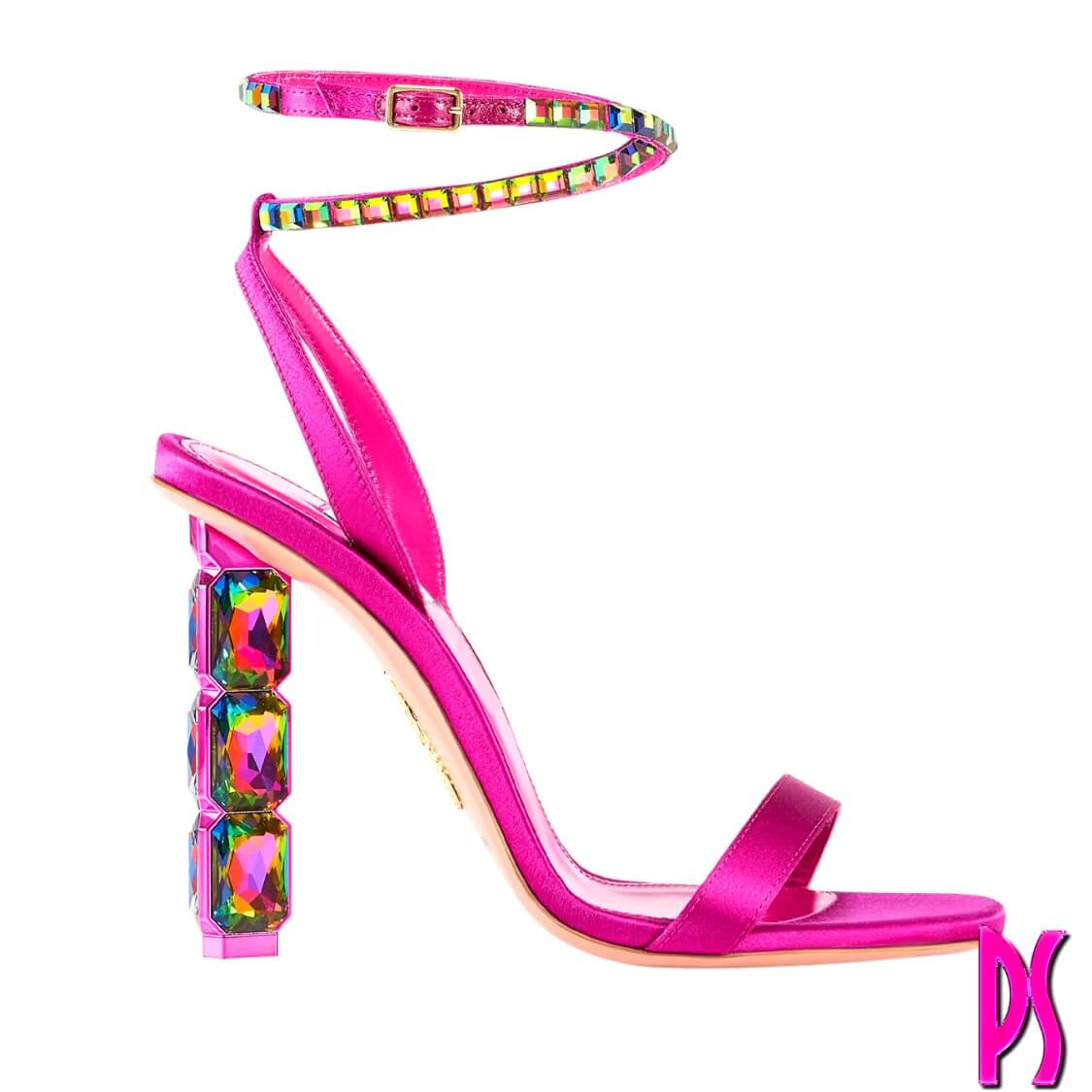 Hot Pink Gemstone Heeled Sandals
