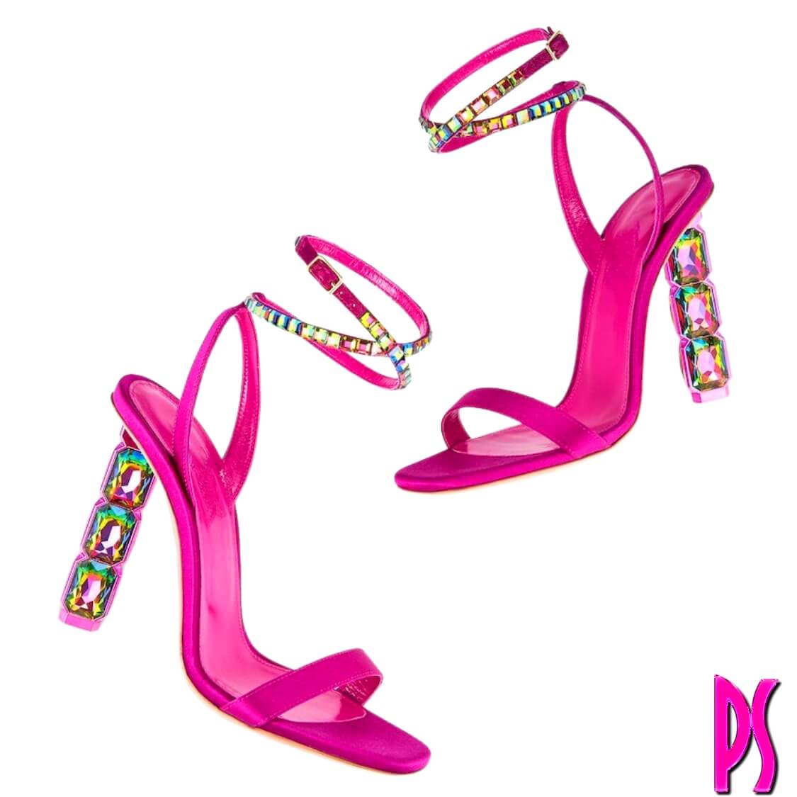 Hot Pink Gemstone Heeled Sandals