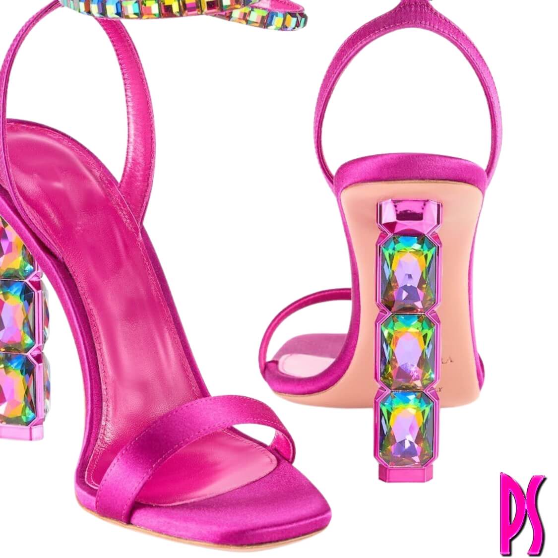 Hot Pink Gemstone Heeled Sandals