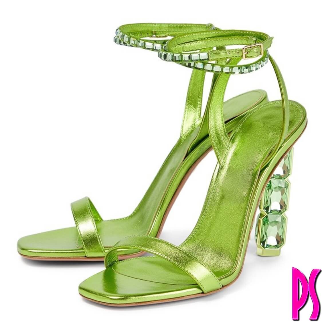Lime Gemstone Heeled Sandals