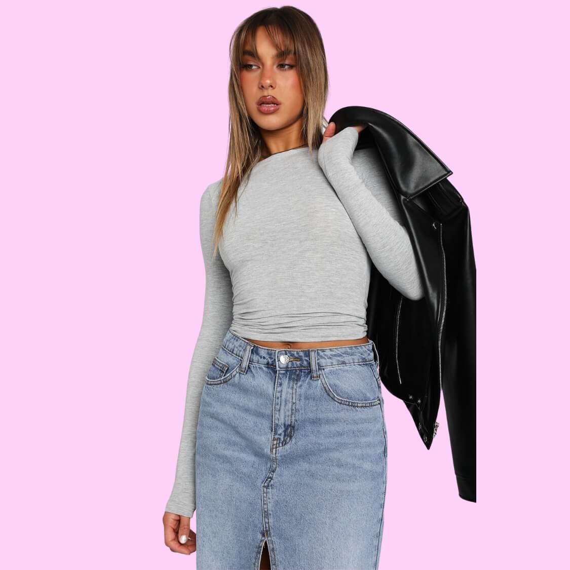 Long Sleeve Top Grey Marle