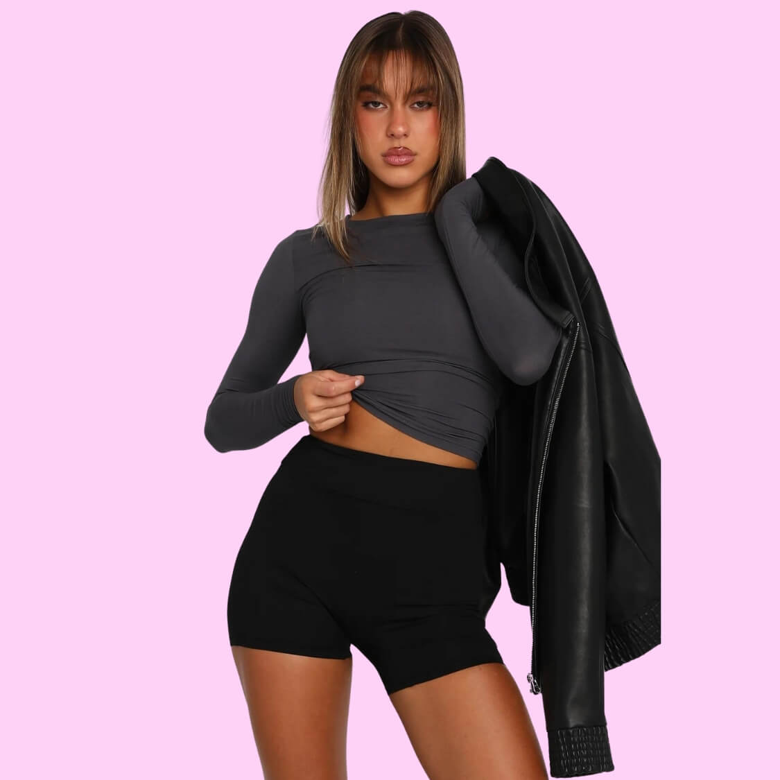 Long Sleeve Top Charcoal Grey