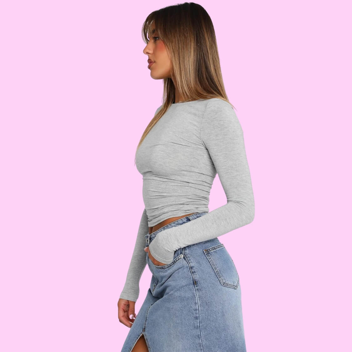 Long Sleeve Top Grey Marle