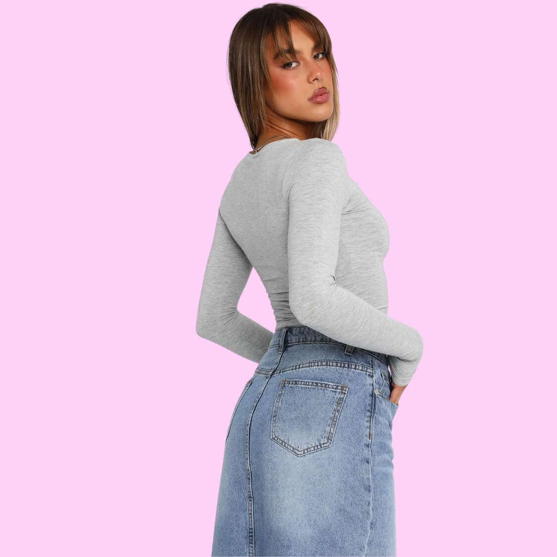 Long Sleeve Top Grey Marle