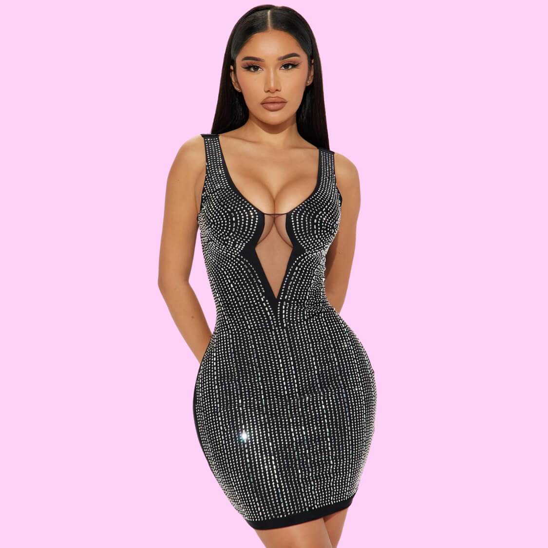 Low Cut Rhinestone Party Dress