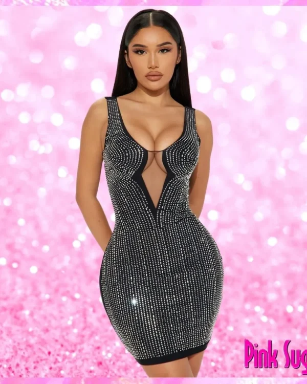 Low Cut Rhinestone Party Dress