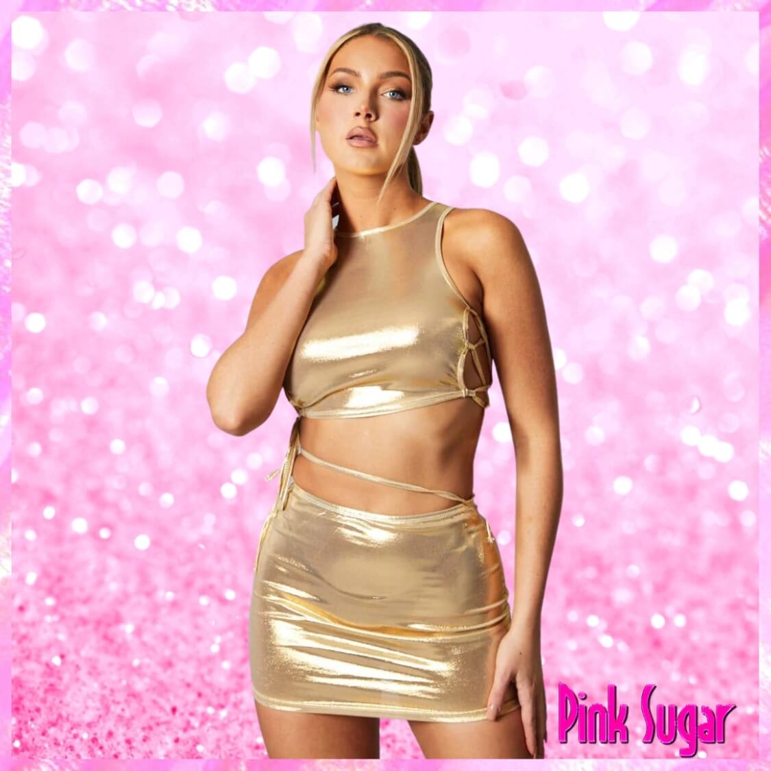 Metallic Cropped Top Mini Skirt Set Gold