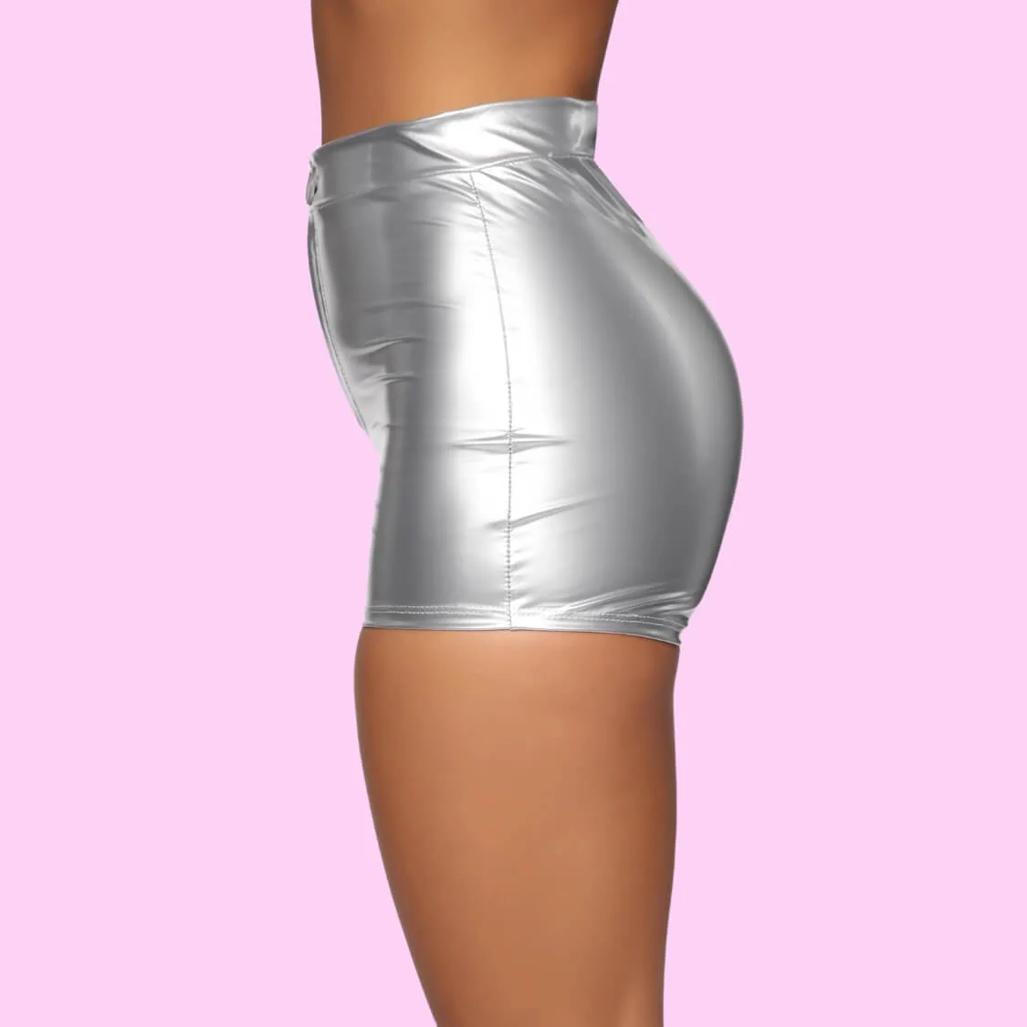 Metallic Silver Short Shorts