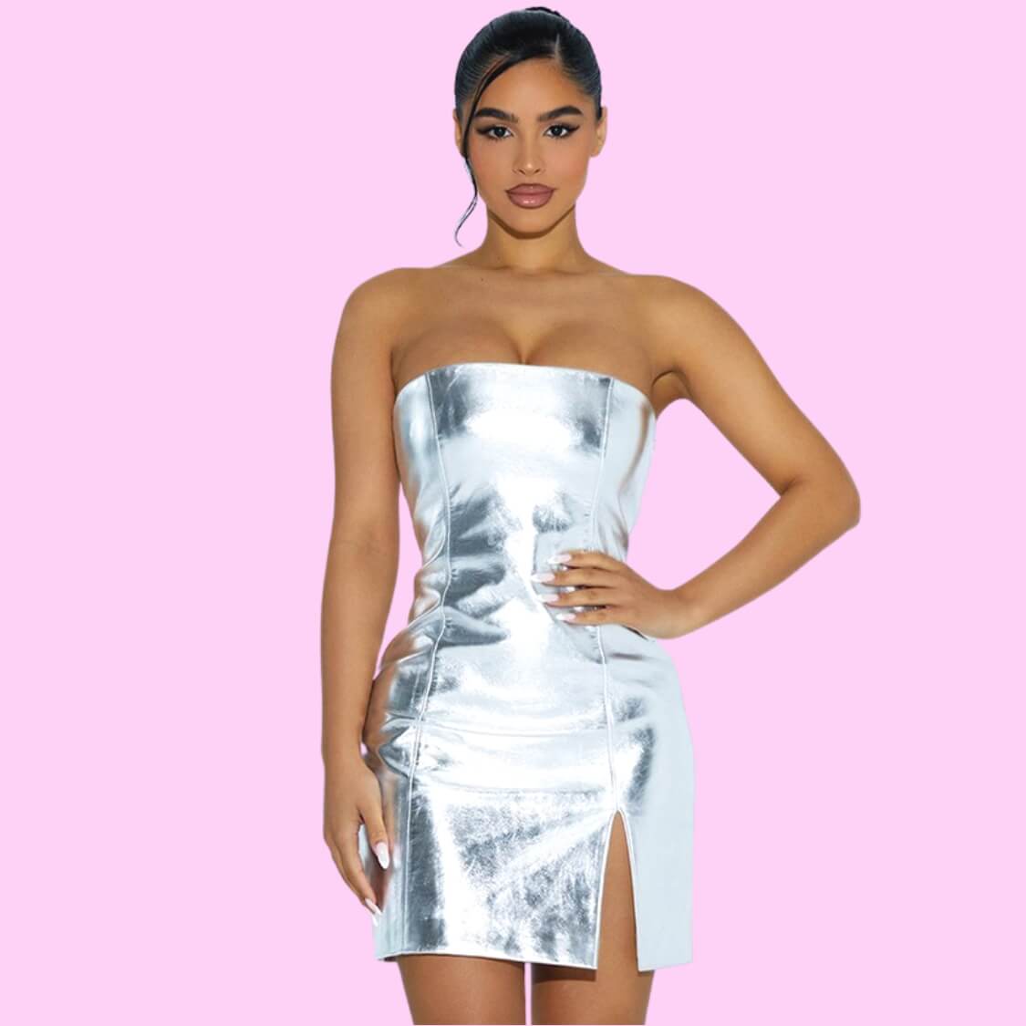 Metallic Silver Strapless Dress