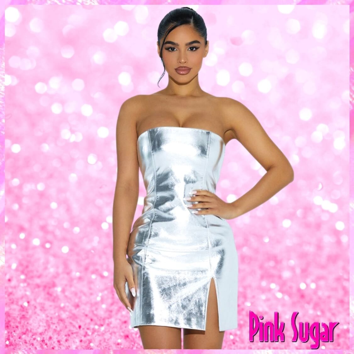 Metallic Silver Strapless Dress