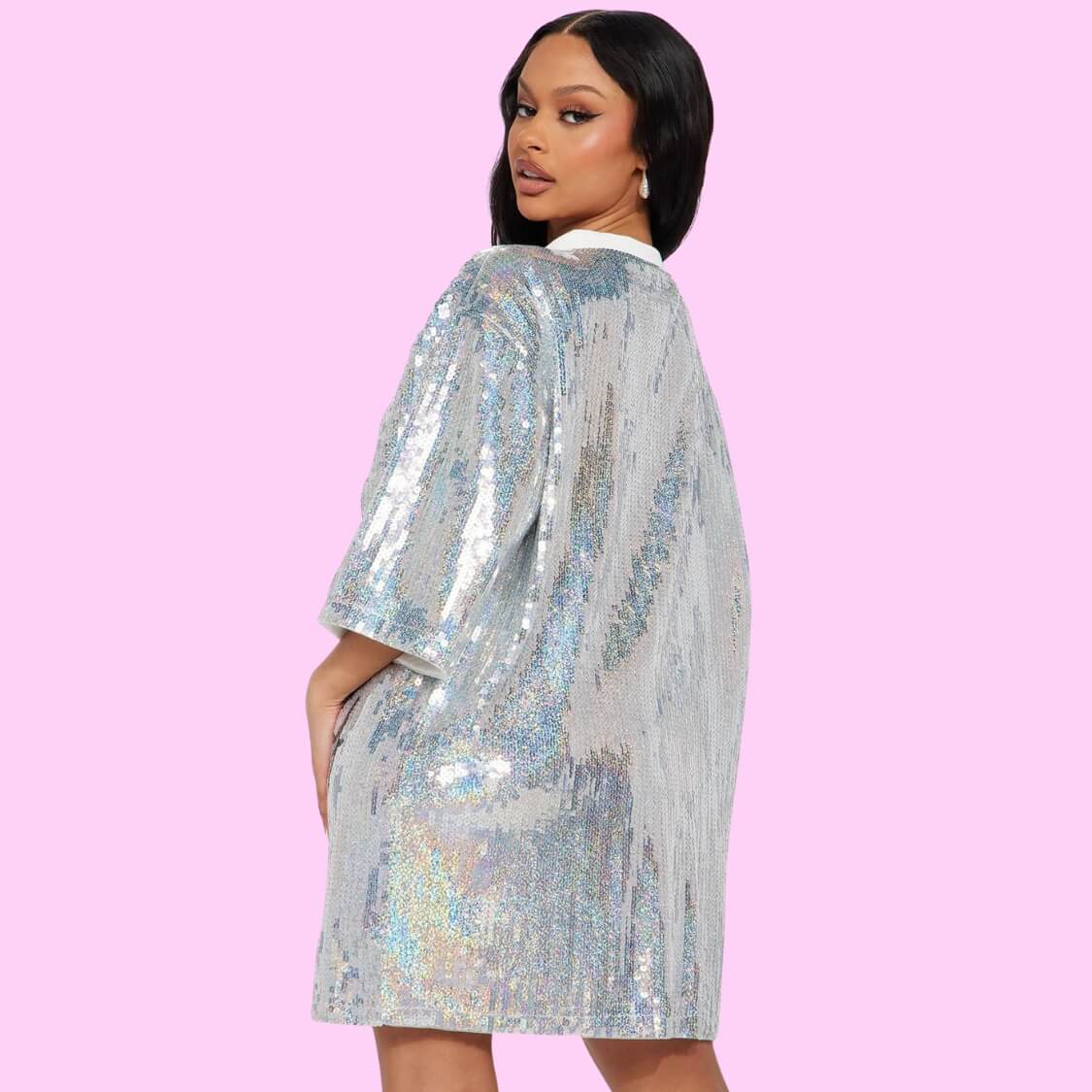 My Birthday Sequin T-Shirt Dress Silver