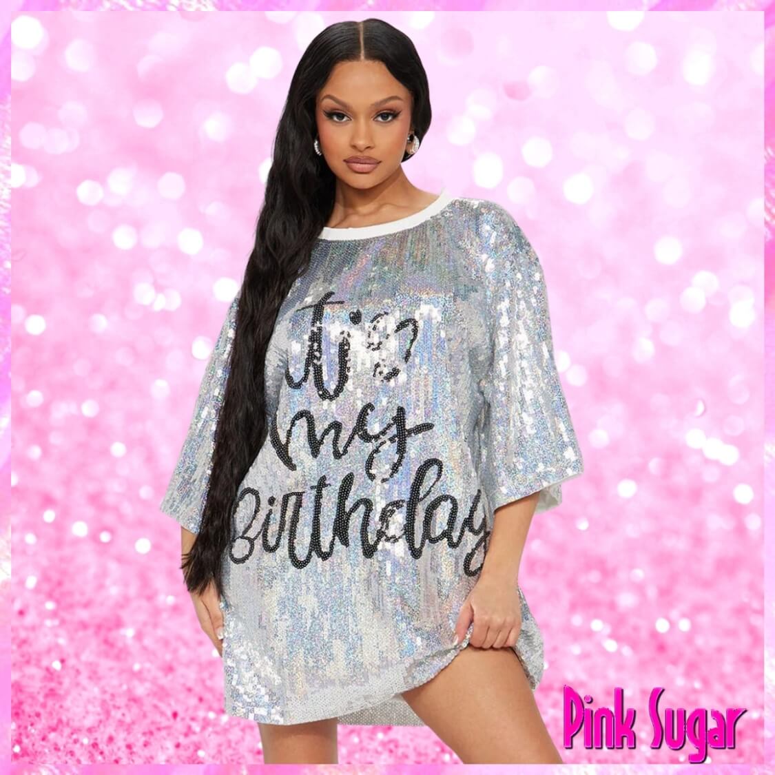 My Birthday Sequin T-Shirt Dress Silver