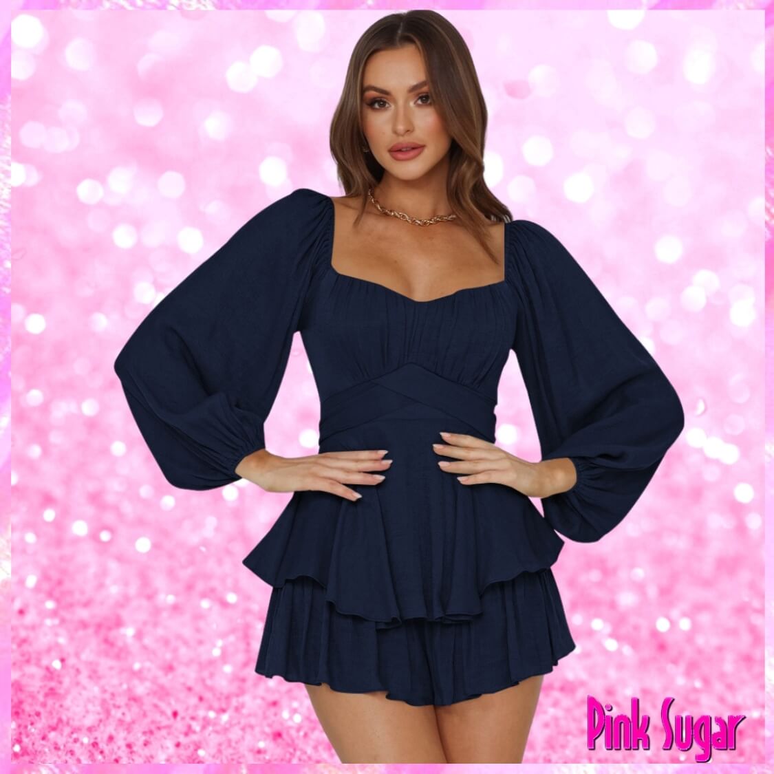 Navy Blue Square Neck Romper