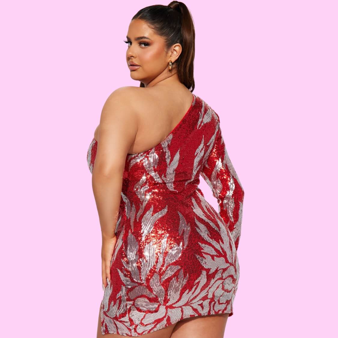 Red One Shoulder Sequin Dress