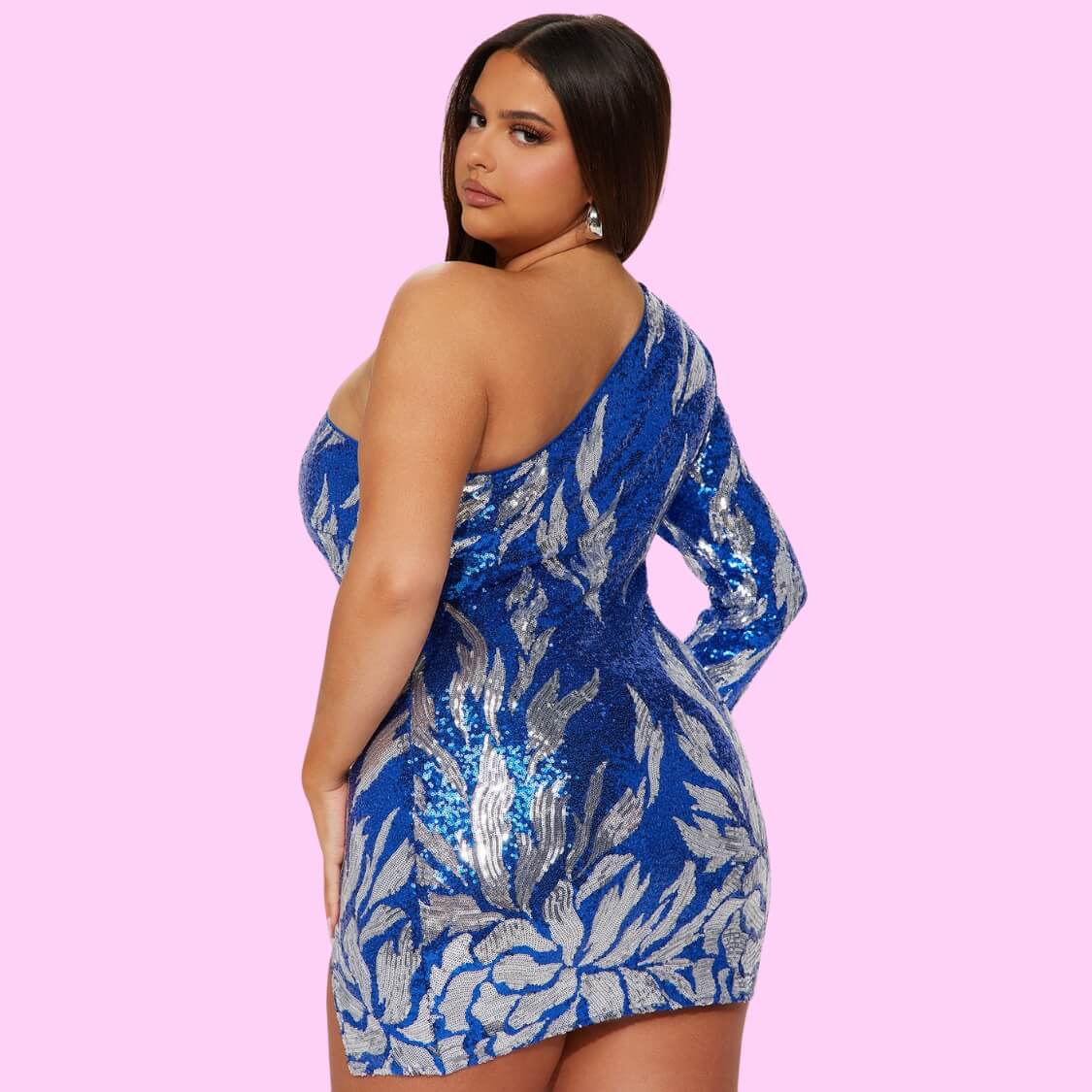 Blue One Shoulder Sequin Dress