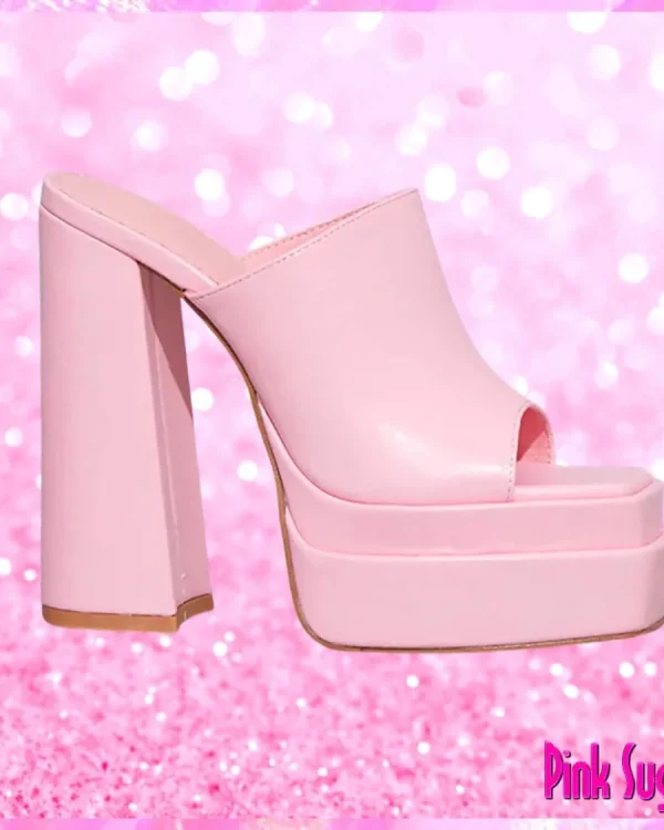 Pink Double Sole Platform High Heeled Mules