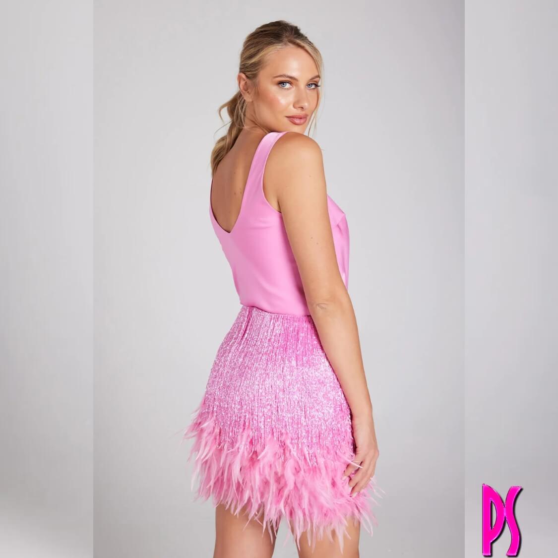 Pink Feather Tip 2 Piece Party Skirt Set