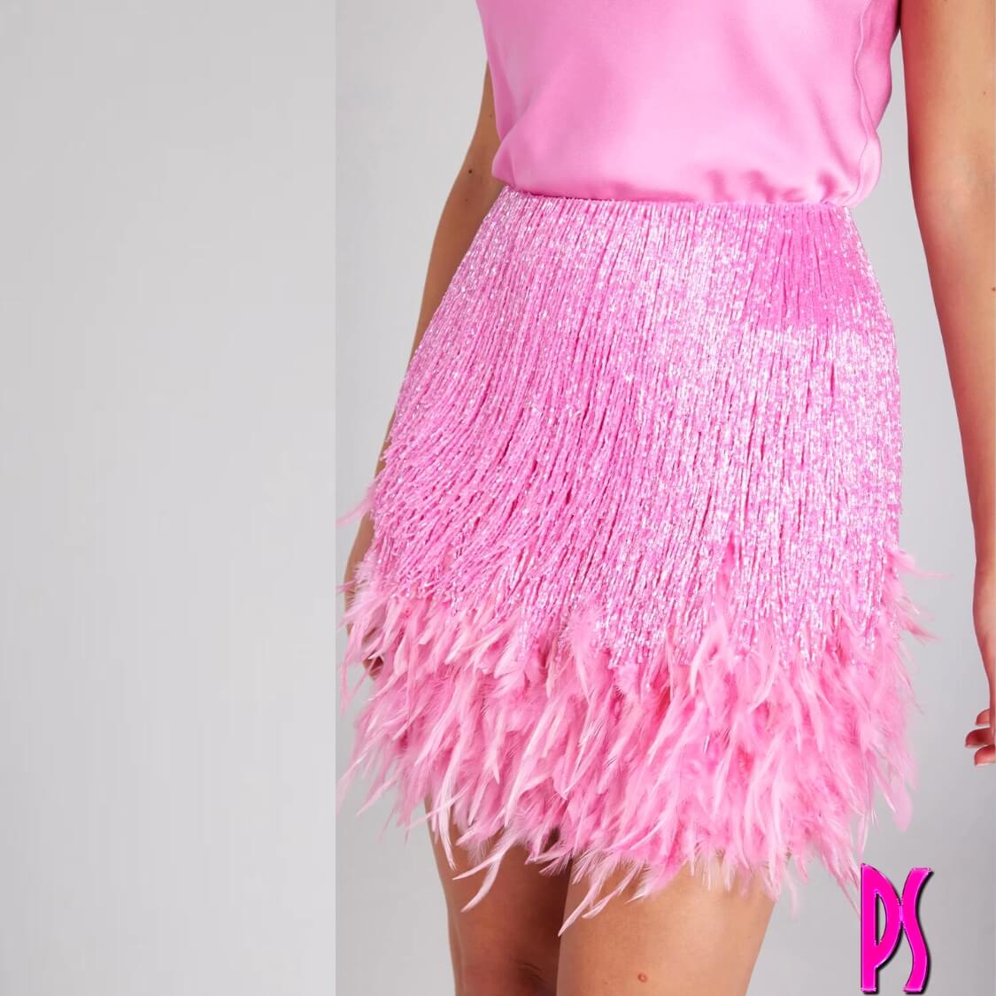 Pink Feather Tip 2 Piece Party Skirt Set