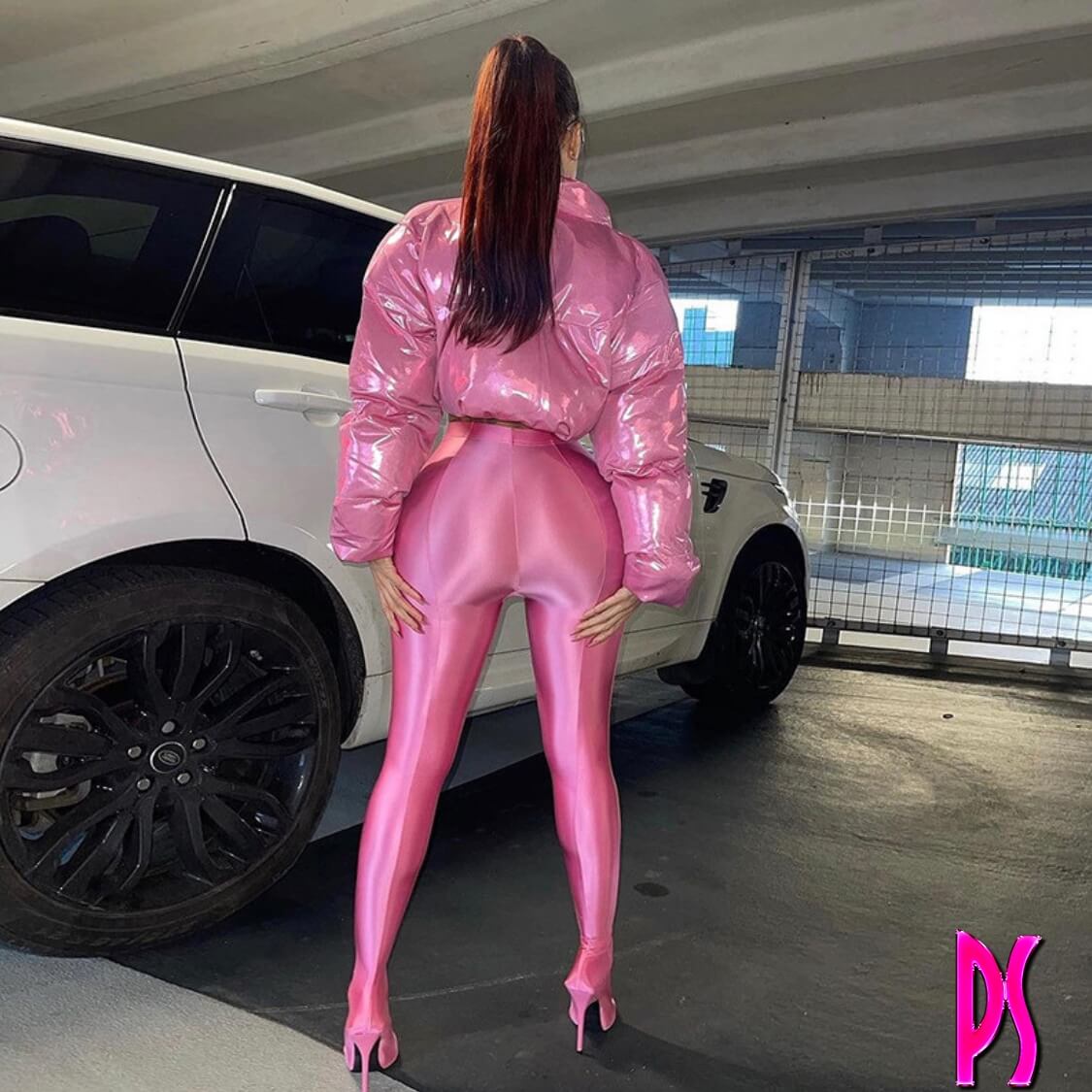 Pink Holographic Crop Puffer Jacket