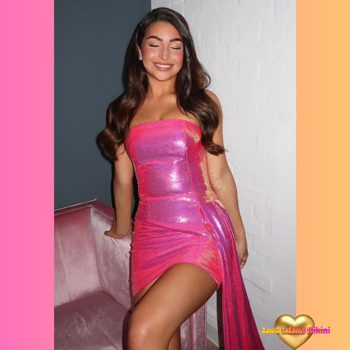 Pink Sequin 2 Piece Draped Dress