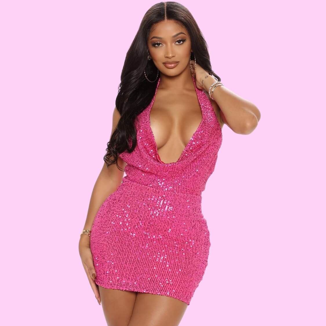 Pink Sequin Mini Dress