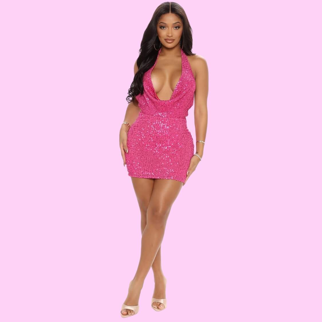 Pink Sequin Mini Dress