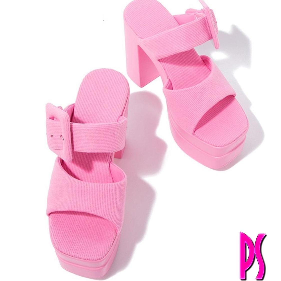 Pink Sugar Bikini Double Straps Chunky Heel Sandals