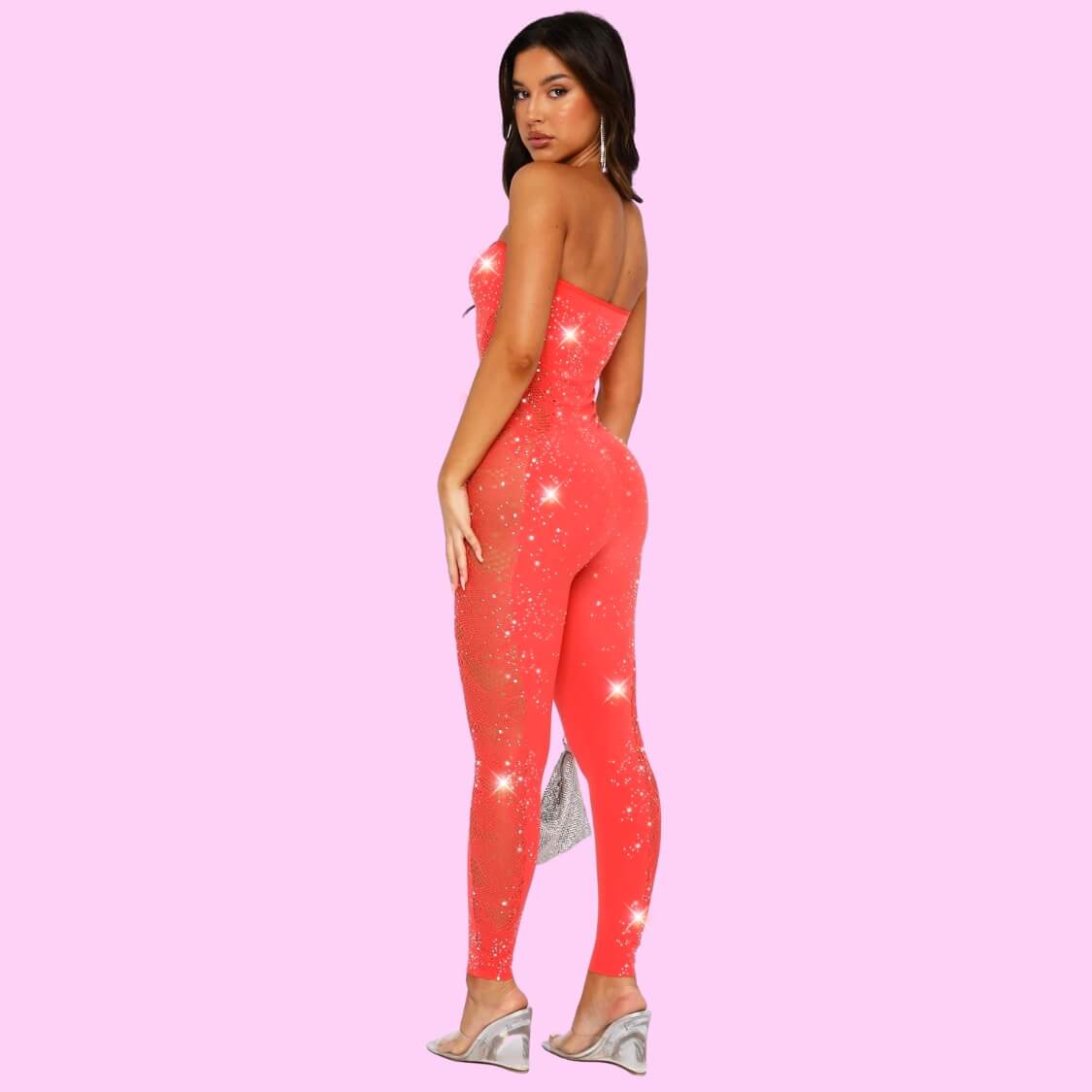 Red Embellished Bodycon Jumpsuit