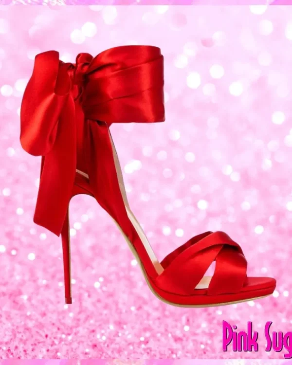 Red Satin High Heel Sandals