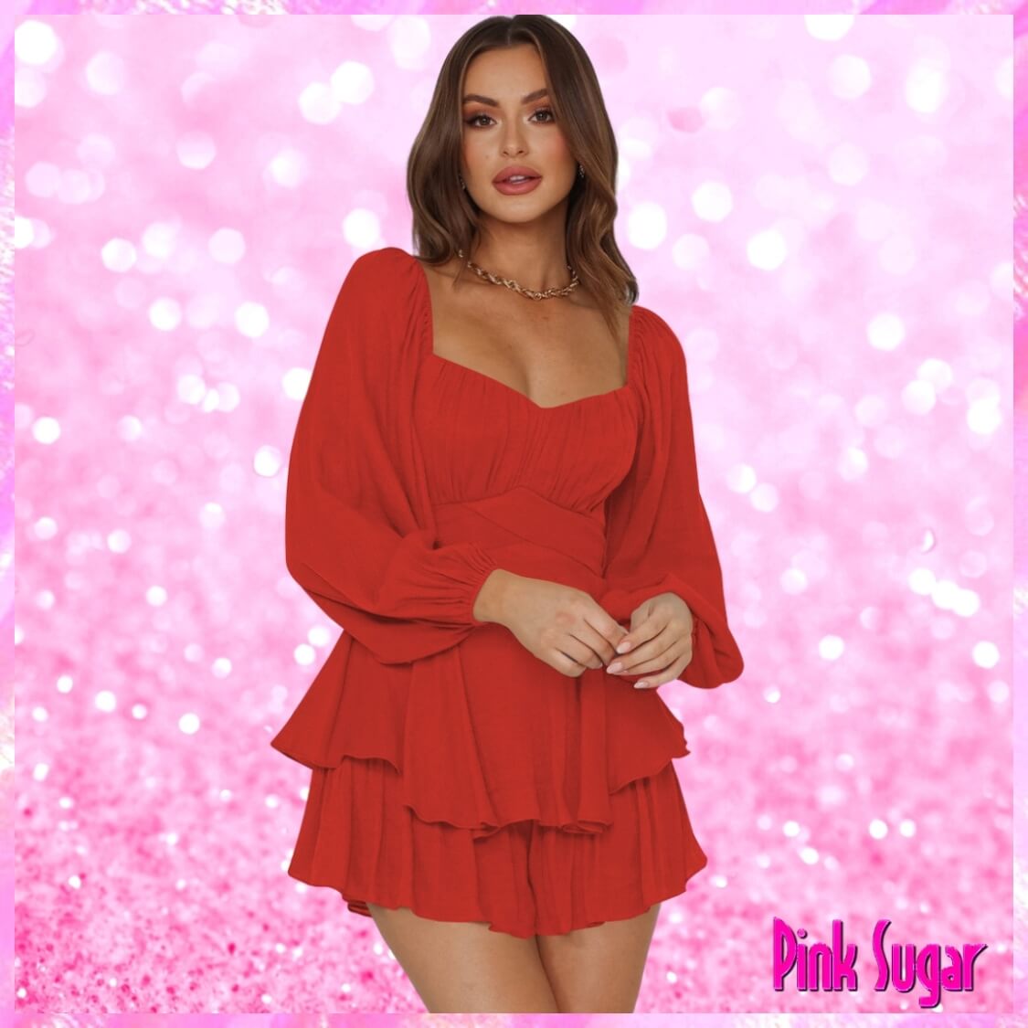 Red Square Neck Romper