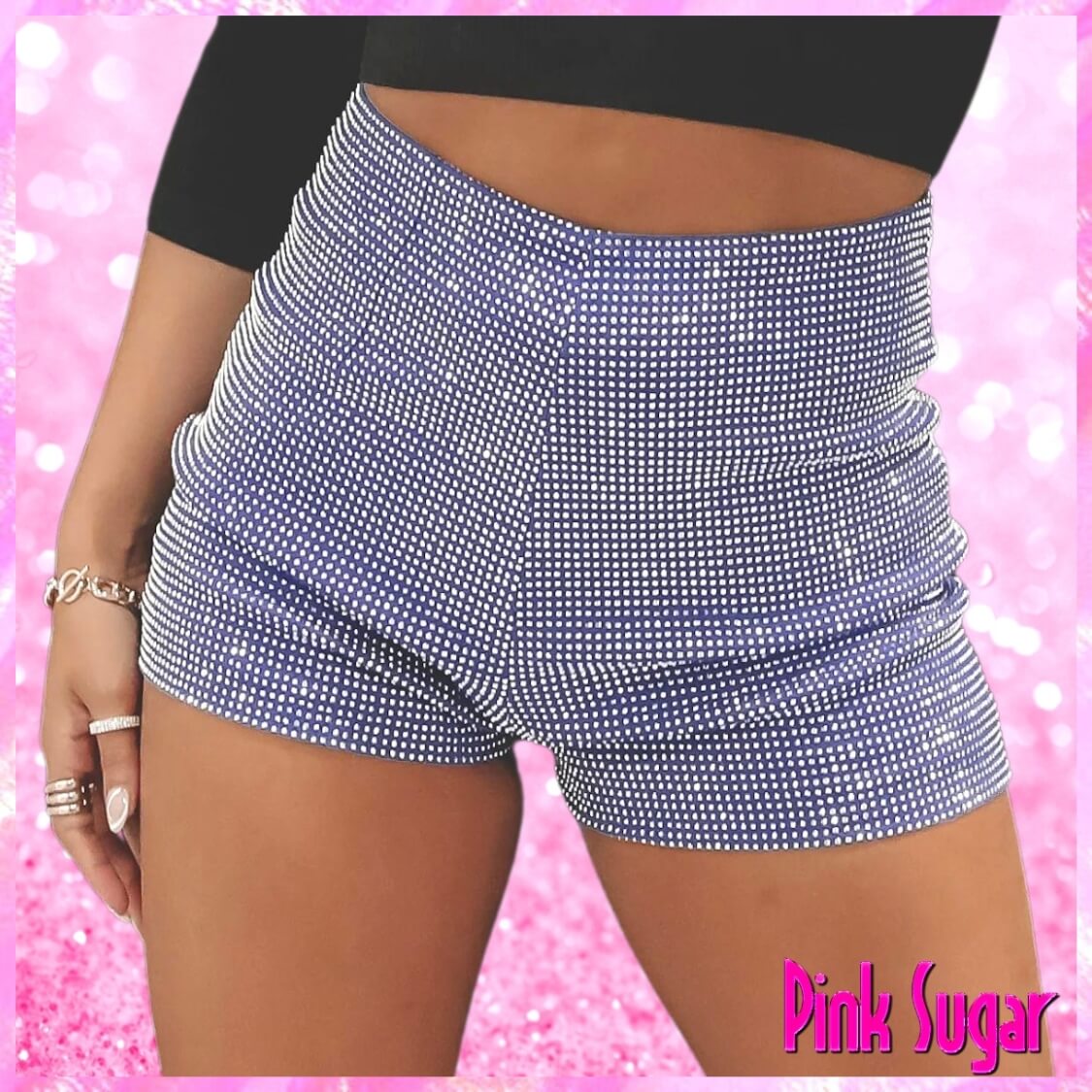 Rhinestone High Waist Shorts Lilac