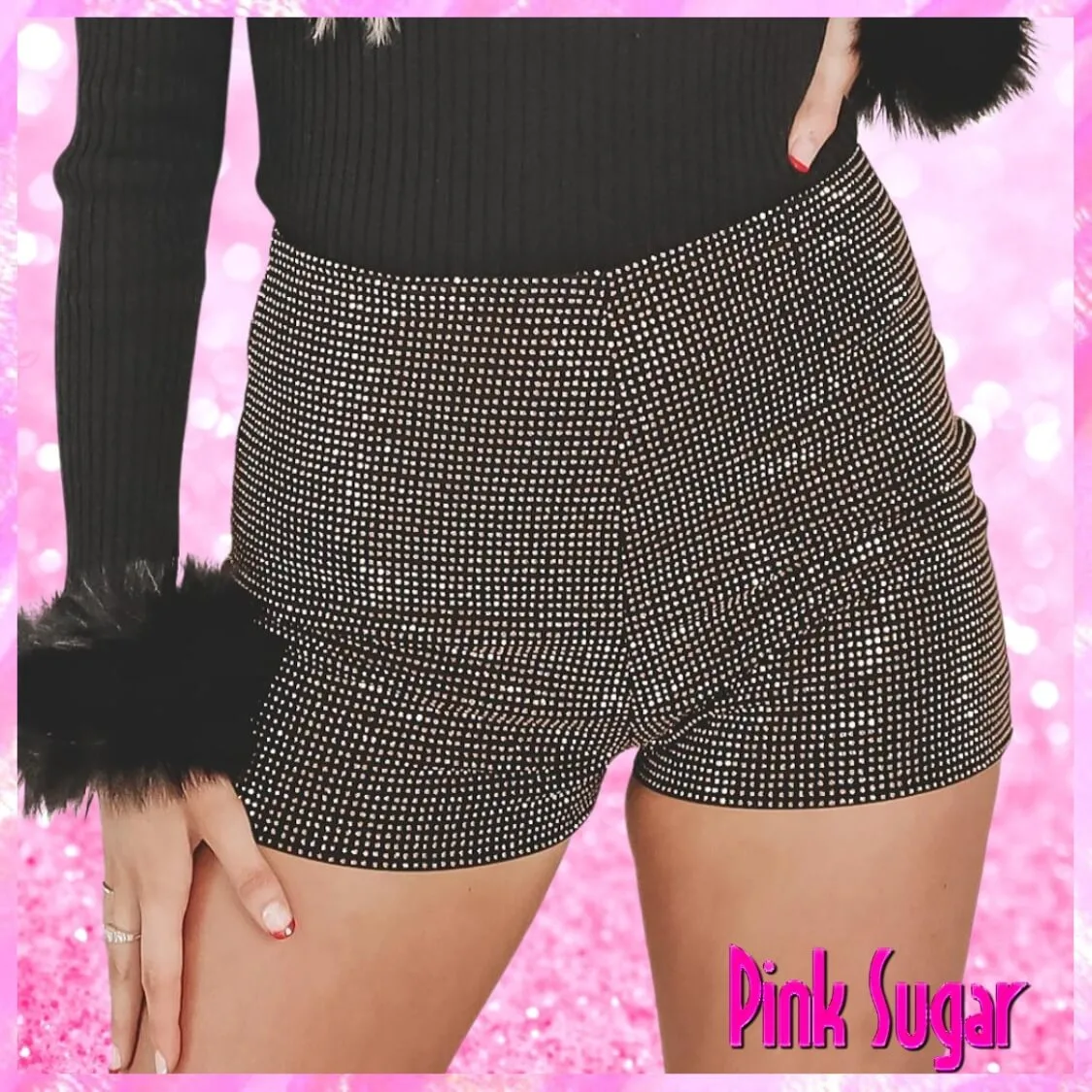 Rhinestone High Waist Shorts Black