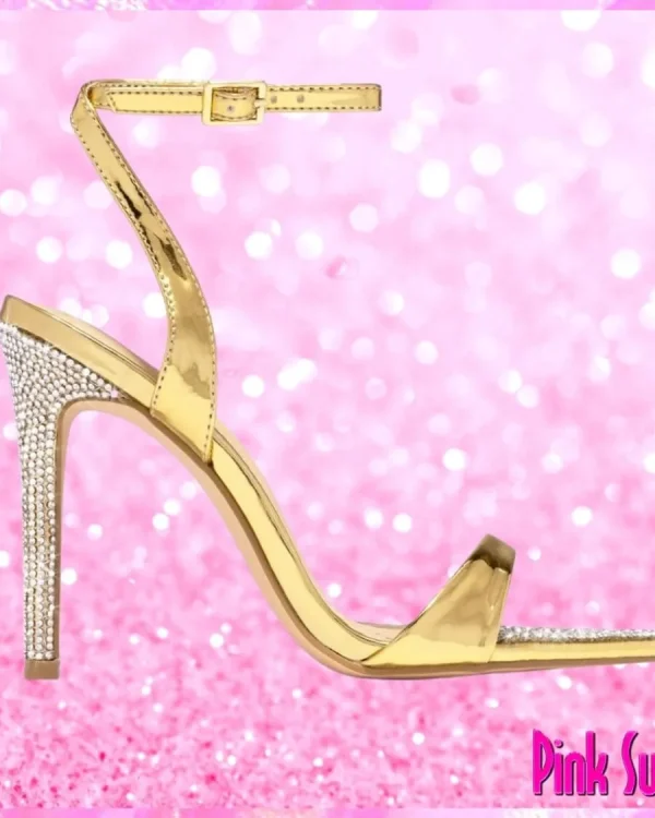 Rhinestone Stiletto Sandals Gold
