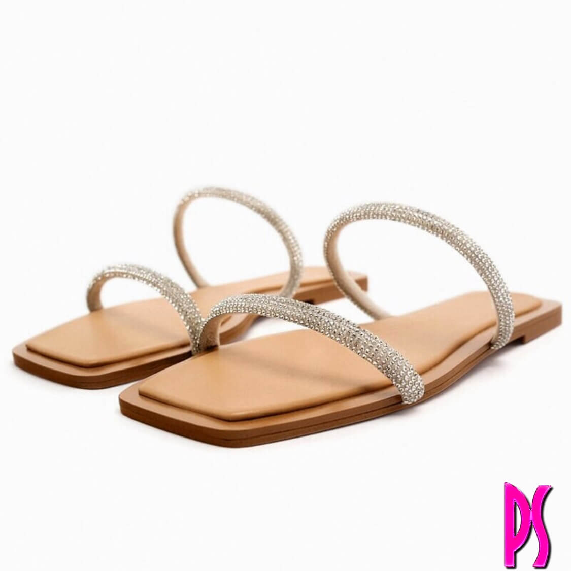 Rhinestone Strap Flat Sandals