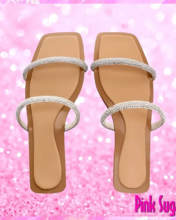 Rhinestone Strap Flat Sandals