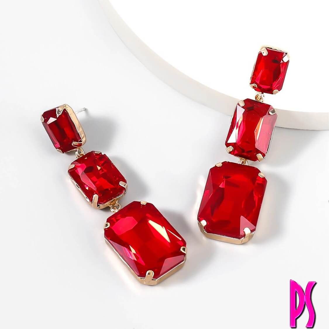 Ruby Crystal Drop Earrings