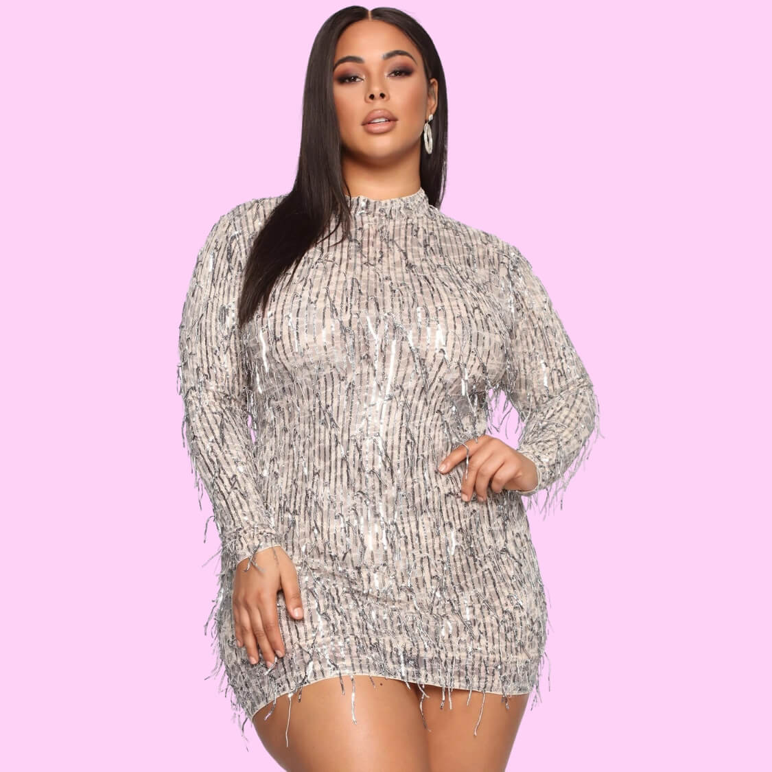 Plus Size Sequin Tassel Mini Dress