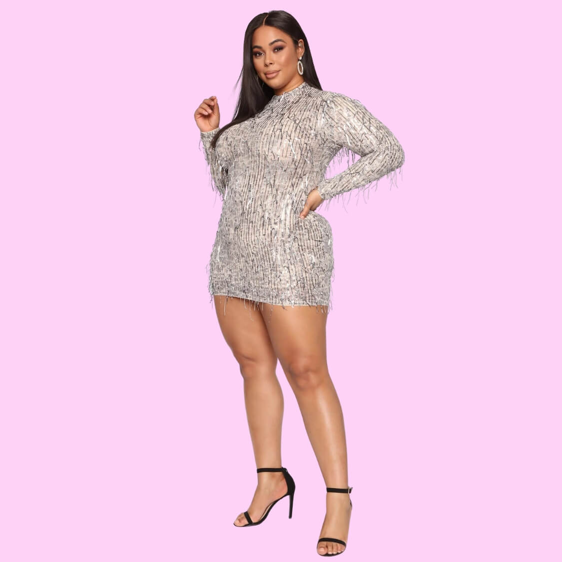 Plus Size Sequin Tassel Mini Dress