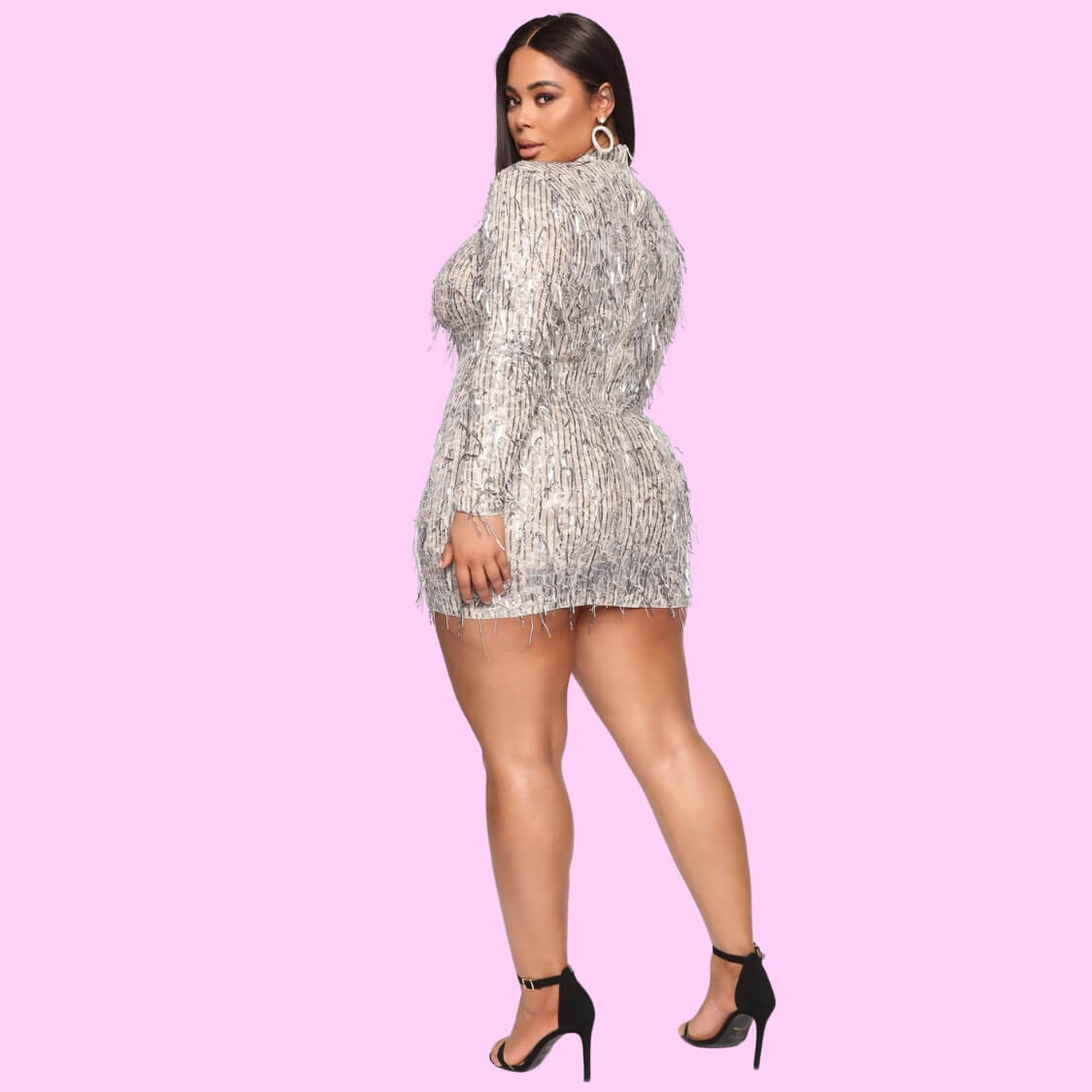 Plus Size Sequin Tassel Mini Dress
