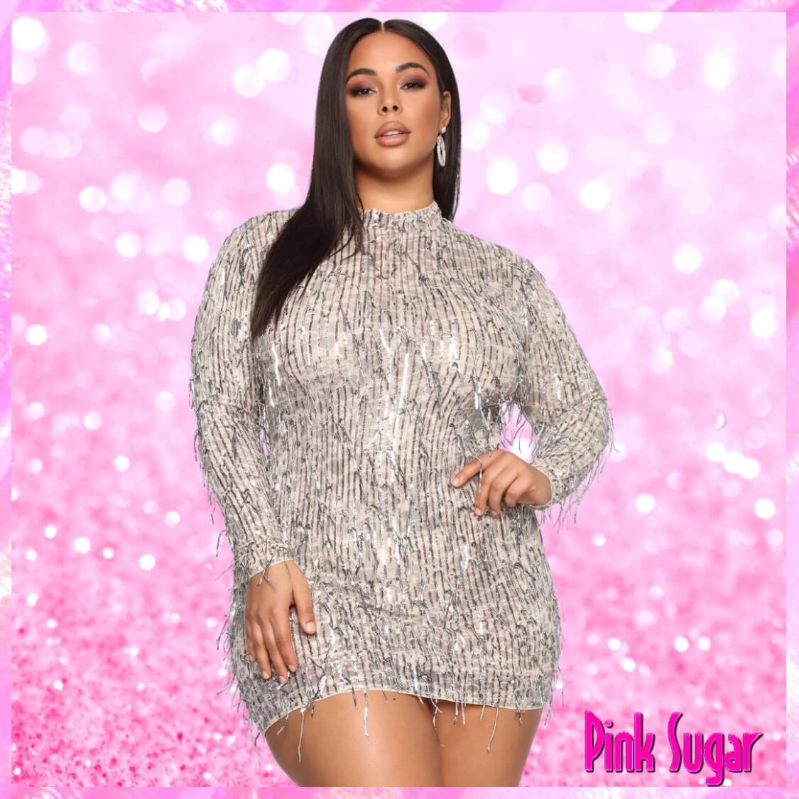 Plus Size Sequin Tassel Mini Dress