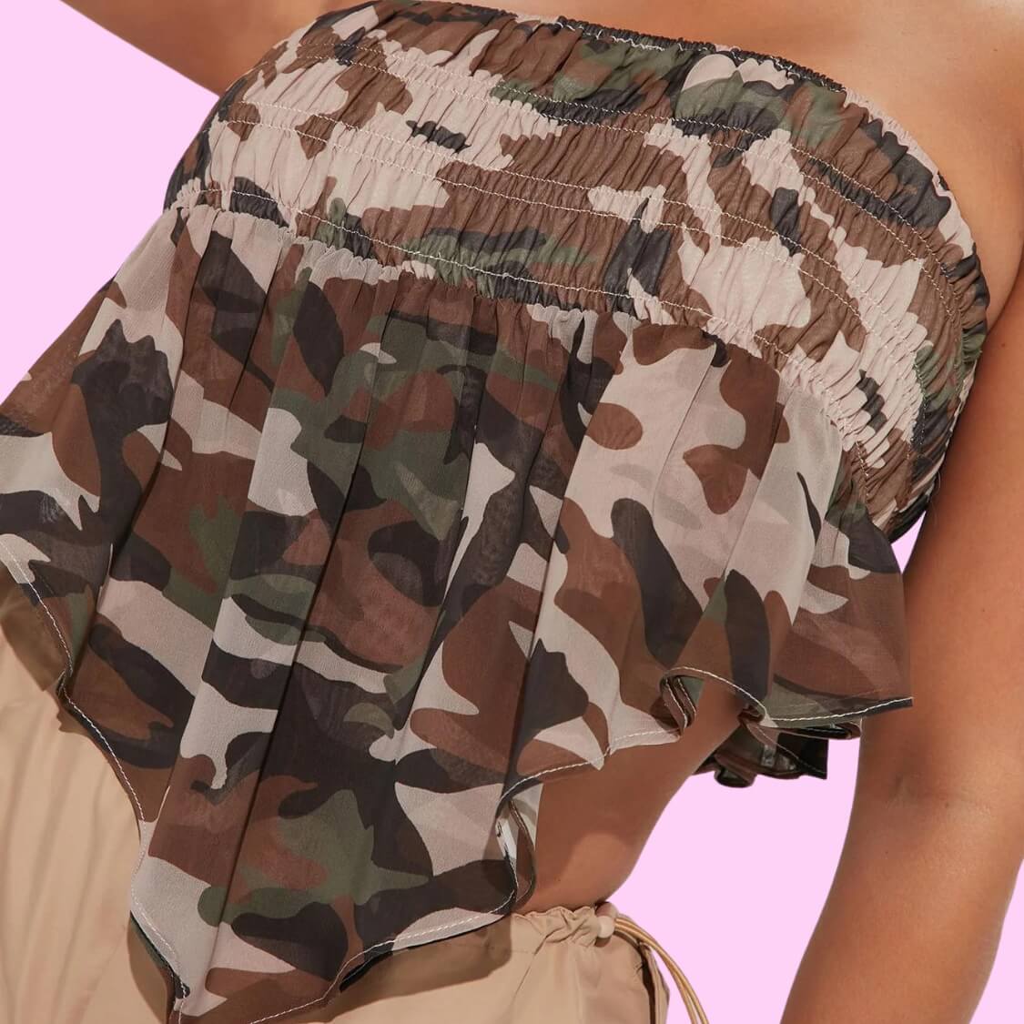 Shirred Camo Scarf Top