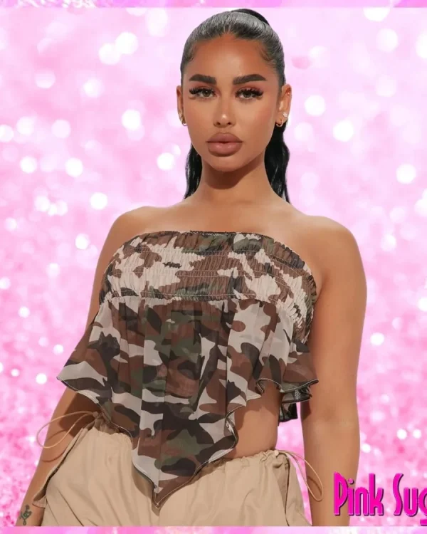 Shirred Camo Scarf Top