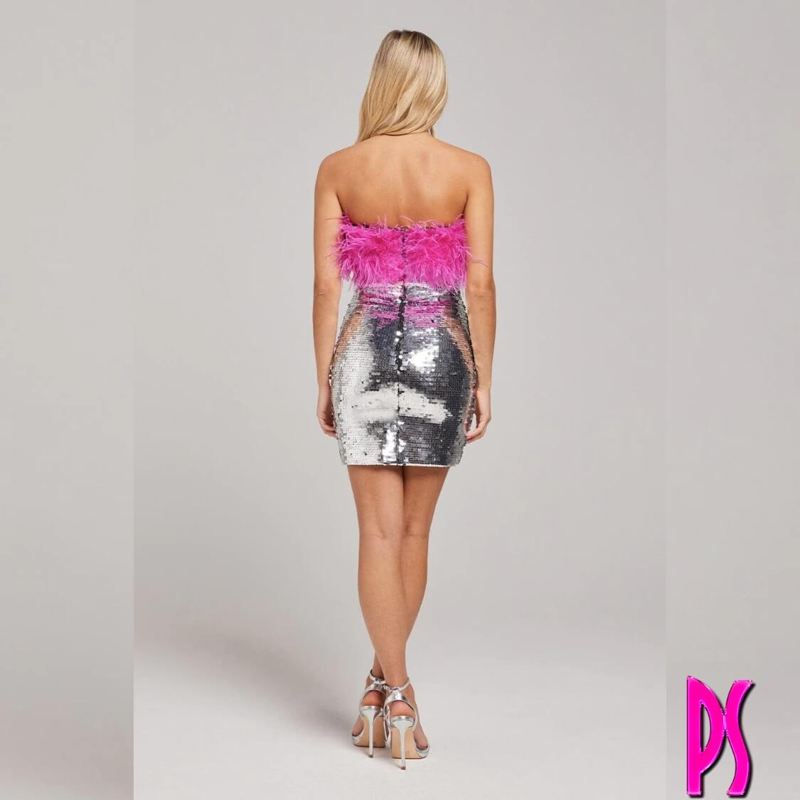 Silver Strapless Sequin Mini Dress