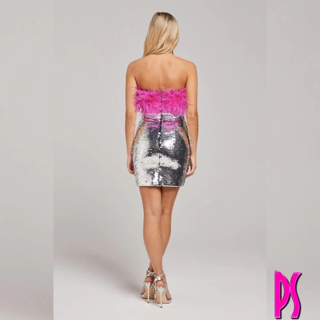Silver Strapless Sequin Mini Dress