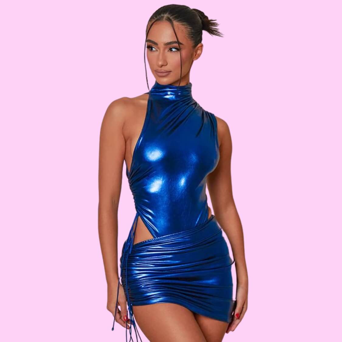 Sleeveless Metallic Bodysuit Skirt Set