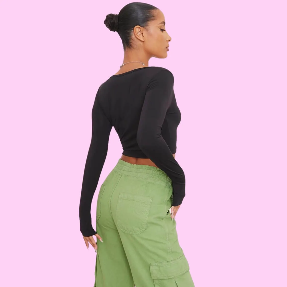 Square Neck Crop Top Black